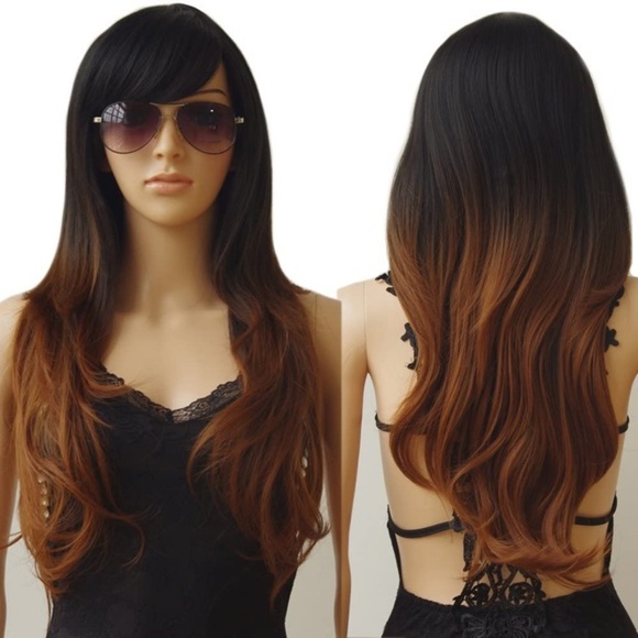 28inch Long Ombre Black -Brown Wig